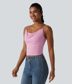 Ribbed Knit Cowl Neck Adjustable Straps Built-in Bra Casual Tank Top — Sweet Lilac — view 3