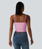 Ribbed Knit Cowl Neck Adjustable Straps Built-in Bra Casual Tank Top — Sweet Lilac — view 2