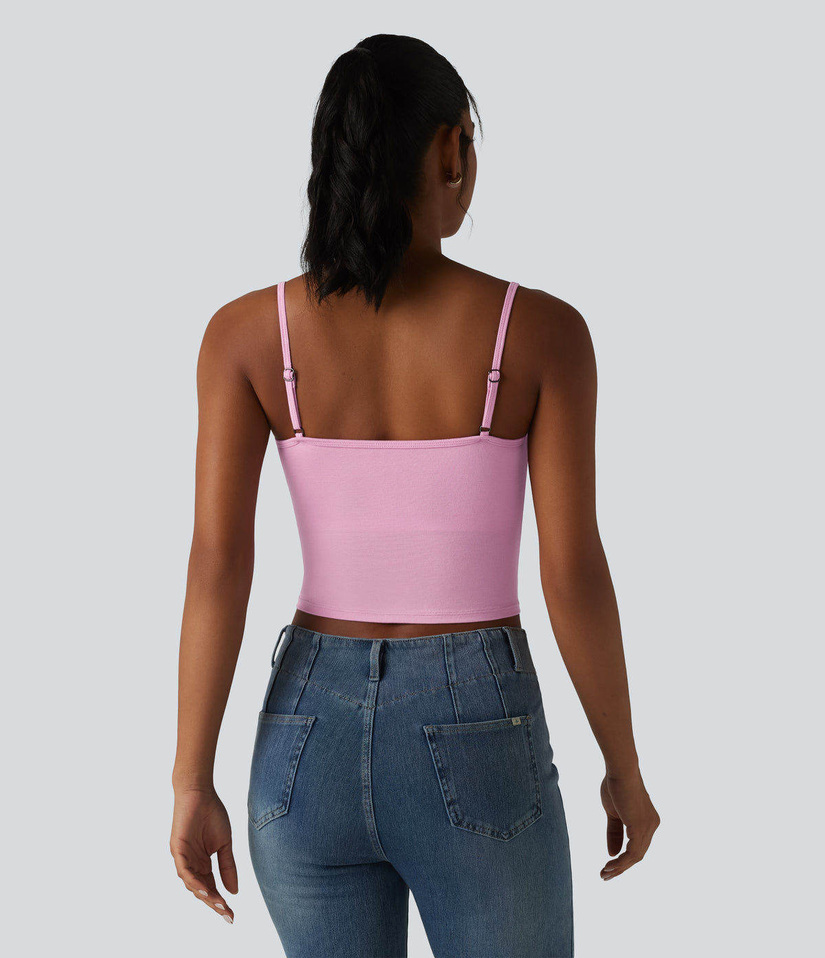 Ribbed Knit Cowl Neck Adjustable Straps Built-in Bra Casual Tank Top — Sweet Lilac — view 2