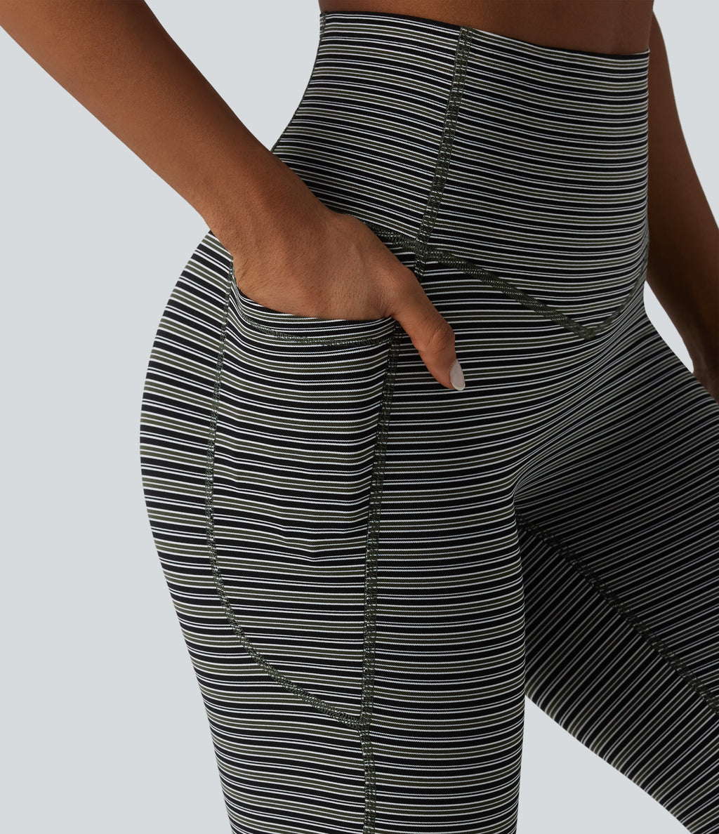 Jacquard Stripe High Waisted Tummy Control Running Leggings with Pockets — Nightwood Stripe — view 6