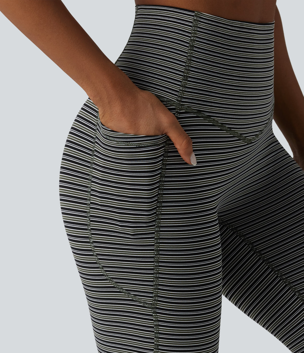 Jacquard Stripe High Waisted Tummy Control Running Leggings with Pockets — Nightwood Stripe — view 6
