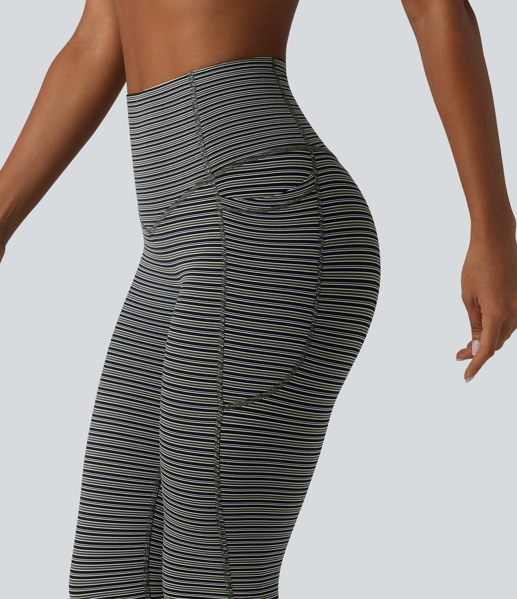 Jacquard Stripe High Waisted Tummy Control Running Leggings with Pockets — Nightwood Stripe — view 2
