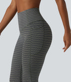 Jacquard Stripe High Waisted Tummy Control Running Leggings with Pockets — Nightwood Stripe — view 2