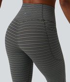 Jacquard Stripe High Waisted Tummy Control Running Leggings with Pockets — Nightwood Stripe — view 5