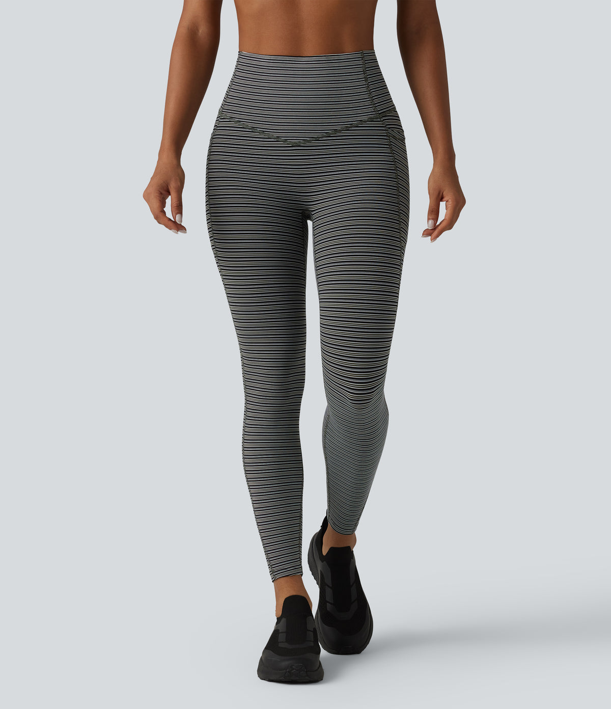 Jacquard Stripe High Waisted Tummy Control Running Leggings with Pockets — Nightwood Stripe — view 8