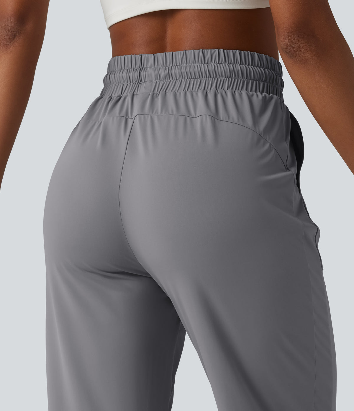 High Waisted Drawstring InstantCool Workout Joggers with Pockets-UPF50+ — Night Owl — view 5