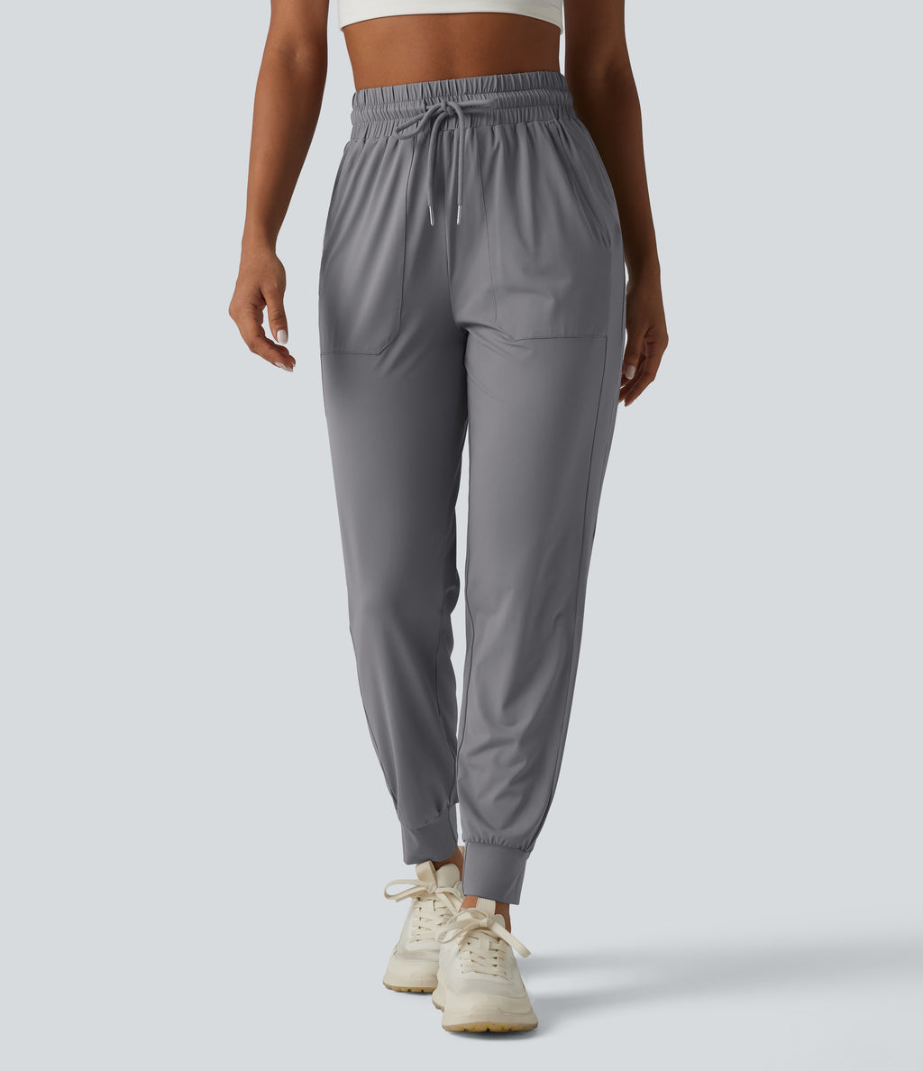 High Waisted Drawstring InstantCool Workout Joggers with Pockets-UPF50+ — Night Owl — view 3