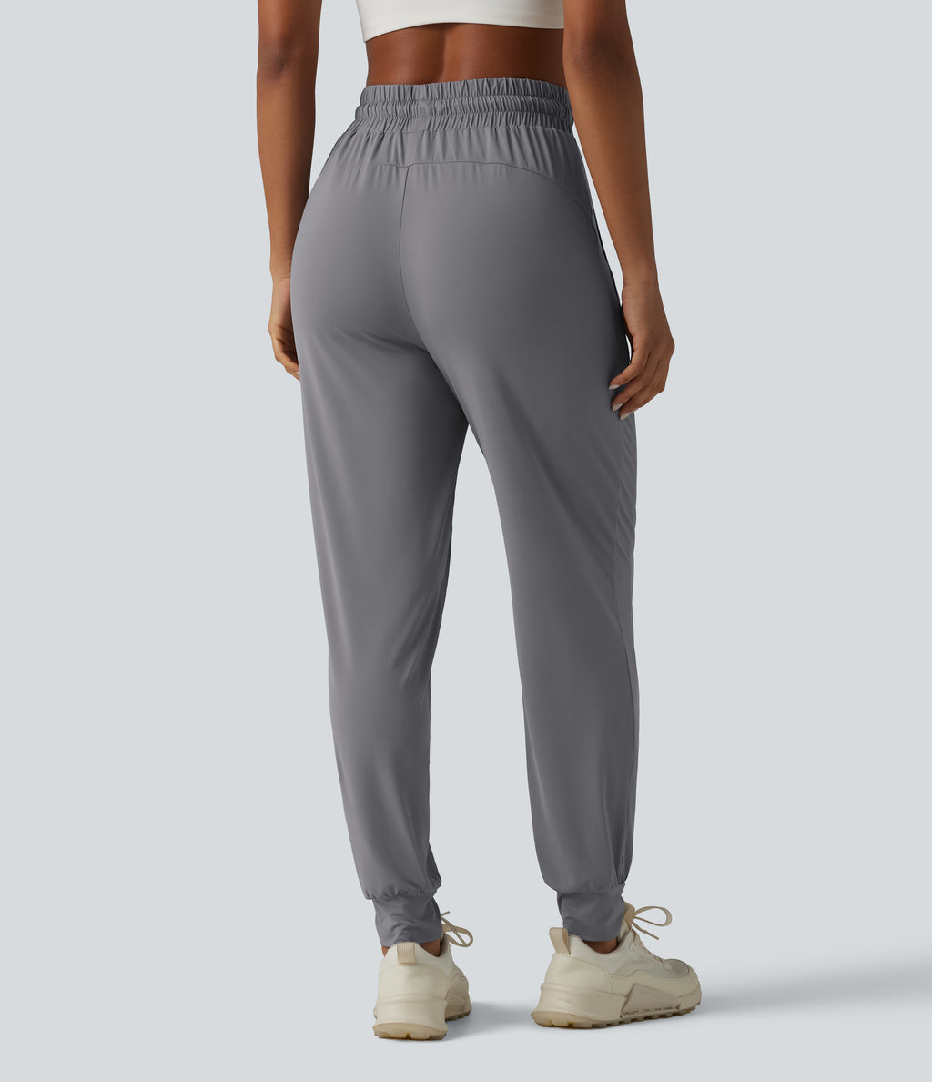 High Waisted Drawstring InstantCool Workout Joggers with Pockets-UPF50+ — Night Owl — view 2