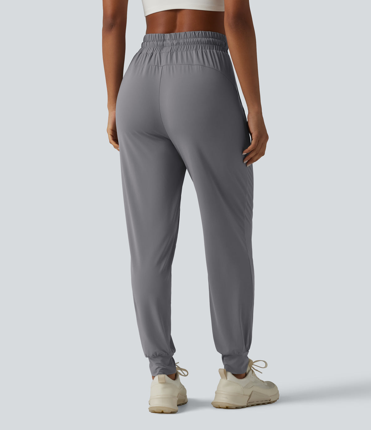 High Waisted Drawstring InstantCool Workout Joggers with Pockets-UPF50+ — Night Owl — view 2