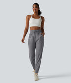High Waisted Drawstring InstantCool Workout Joggers with Pockets-UPF50+ — Night Owl — view 6