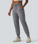 High Waisted Drawstring InstantCool Workout Joggers with Pockets-UPF50+ — Night Owl — view 1