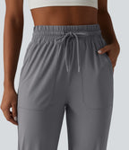 High Waisted Drawstring InstantCool Workout Joggers with Pockets-UPF50+ — Night Owl — view 4