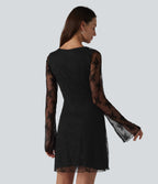 Round Neck Flounce Sleeve 2-piece Lace Party Dress — Black — view 2