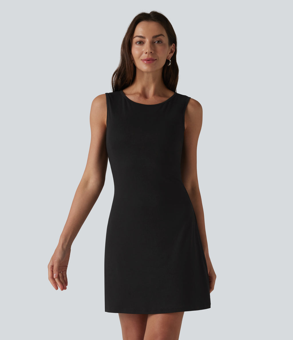 Round Neck Flounce Sleeve 2-piece Lace Party Dress — Black — view 4