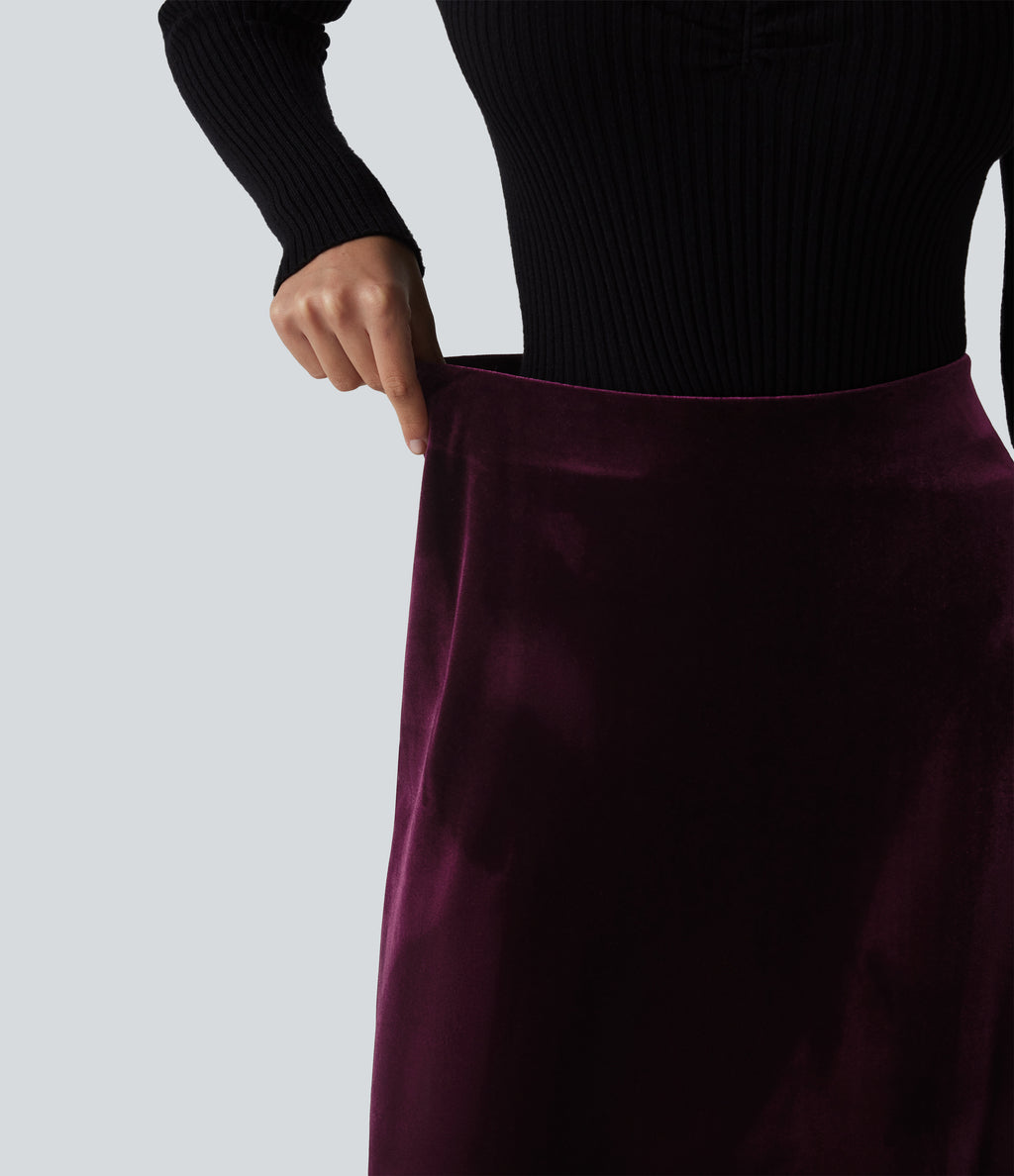 High Waisted Velvet Midi Work Skirt — Dusky purple — view 4