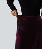 High Waisted Velvet Midi Work Skirt — Dusky purple — view 4