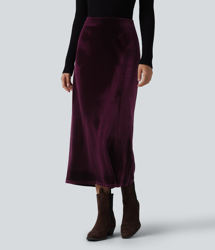 High Waisted Velvet Midi Work Skirt — Dusky purple — view 1
