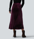 High Waisted Velvet Midi Work Skirt — Dusky purple — view 2