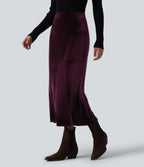 High Waisted Velvet Midi Work Skirt — Dusky purple — view 3