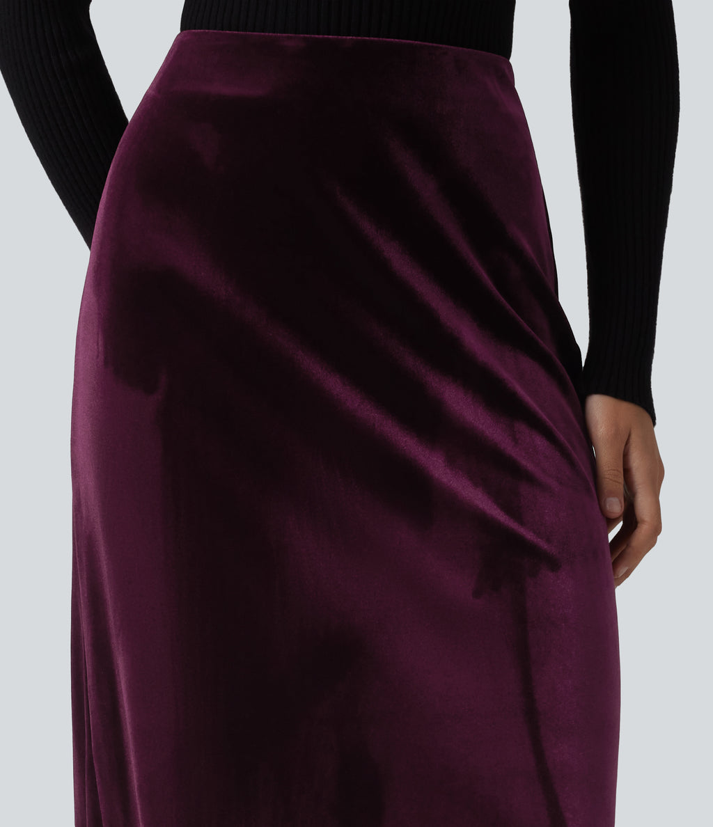 High Waisted Velvet Midi Work Skirt — Dusky purple — view 5