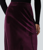 High Waisted Velvet Midi Work Skirt — Dusky purple — view 5