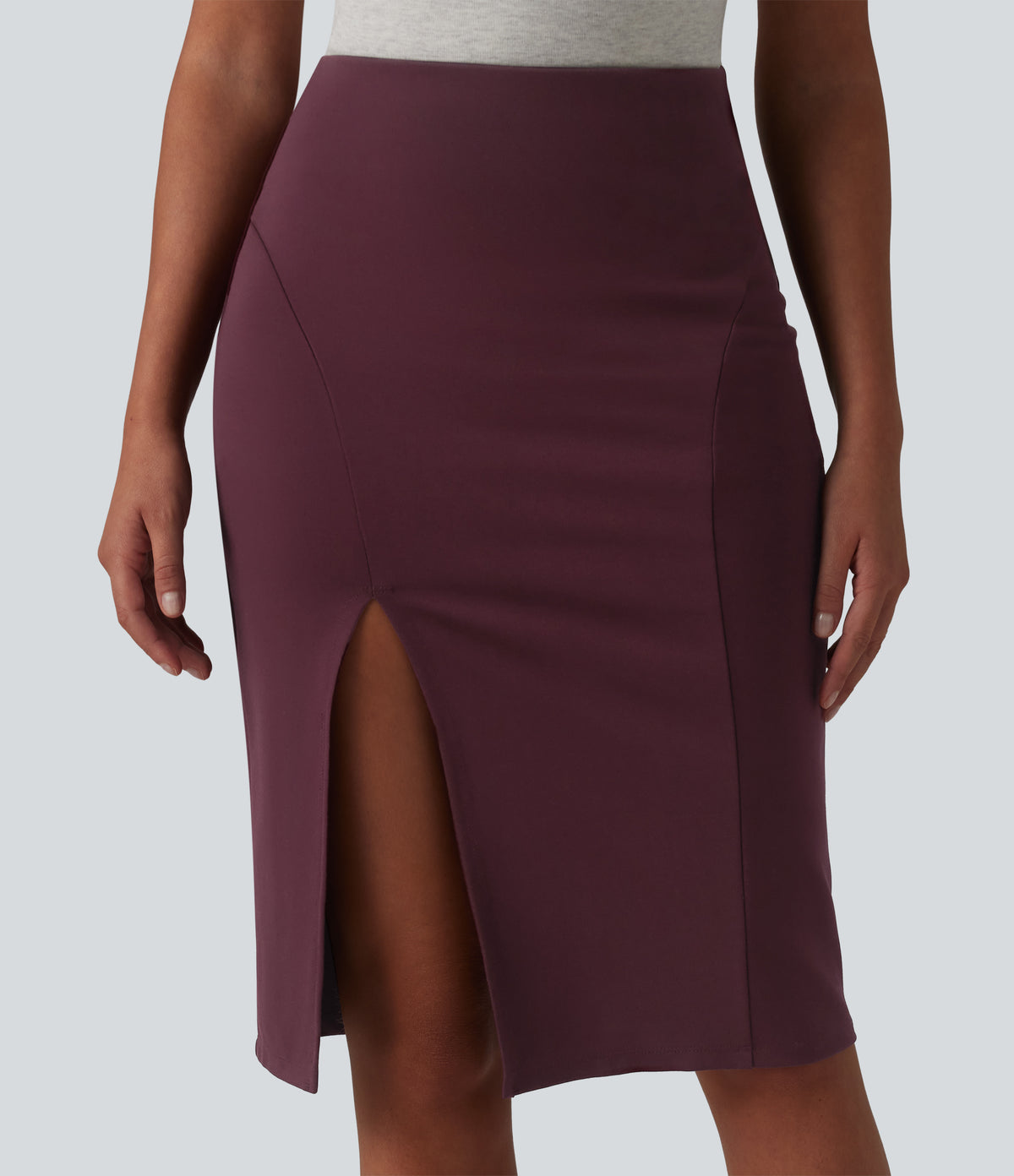 High Waisted Bodycon Knee Length Casual Skirt — Deep Crimson — view 4