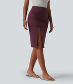 High Waisted Bodycon Knee Length Casual Skirt — Deep Crimson — view 3