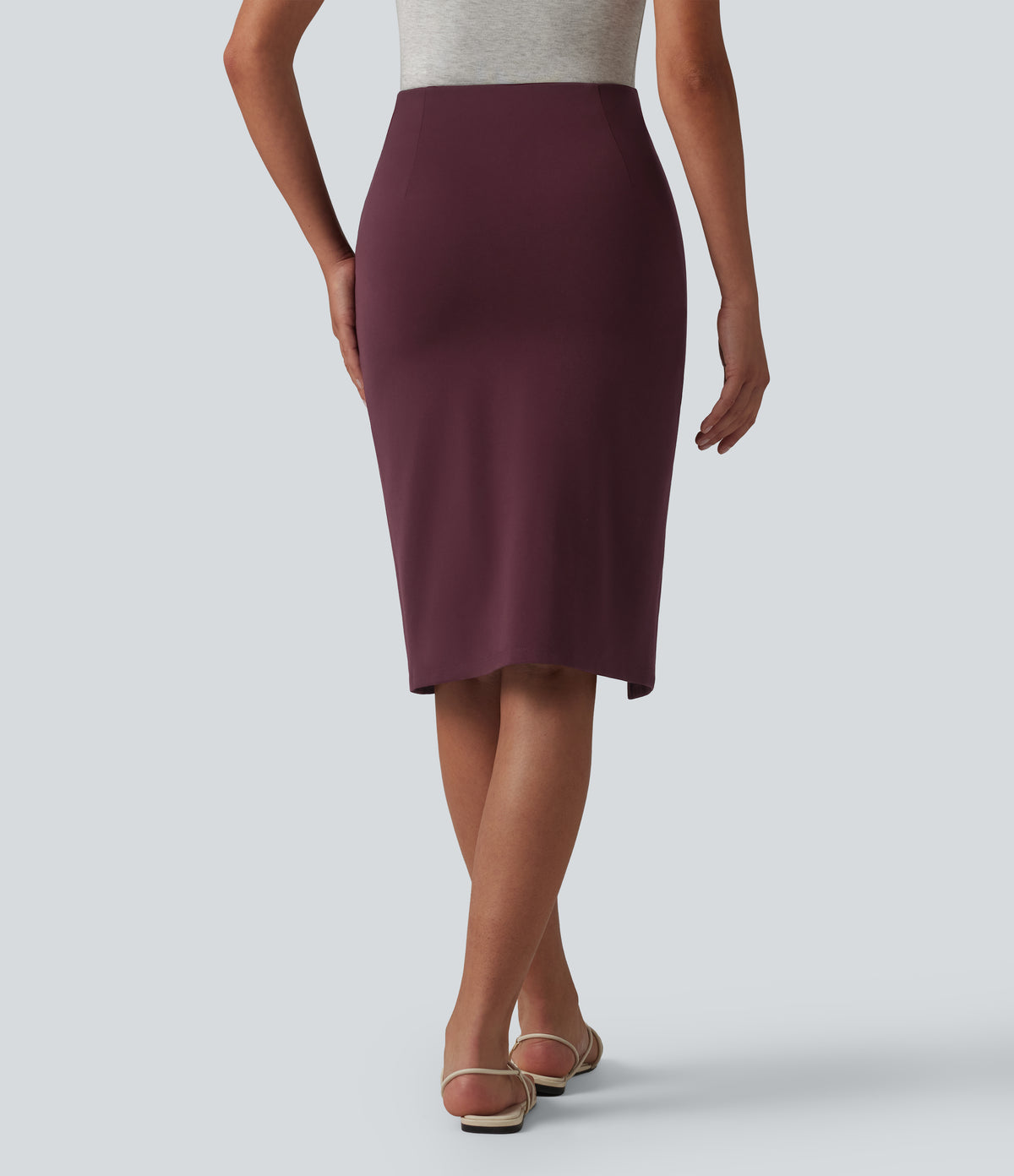 High Waisted Bodycon Knee Length Casual Skirt — Deep Crimson — view 2