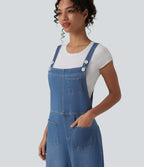 Adjustable Straps Draped Lyocell Washed Casual Baggy Dungarees with Pockets — Blue Jasper Denim — view 4