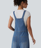 Adjustable Straps Draped Lyocell Washed Casual Baggy Dungarees with Pockets — Blue Jasper Denim — view 5