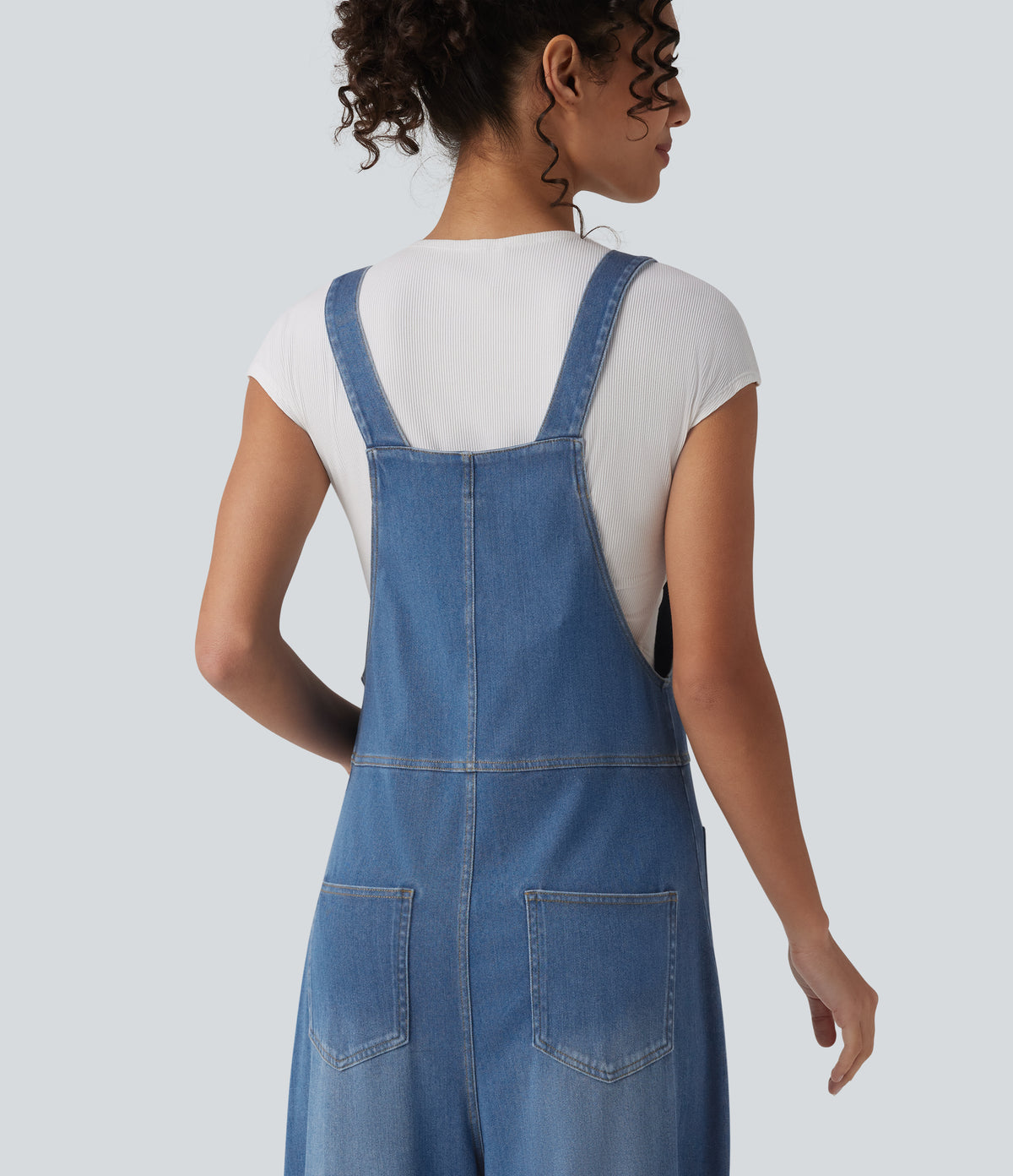 Adjustable Straps Draped Lyocell Washed Casual Baggy Dungarees with Pockets — Blue Jasper Denim — view 5