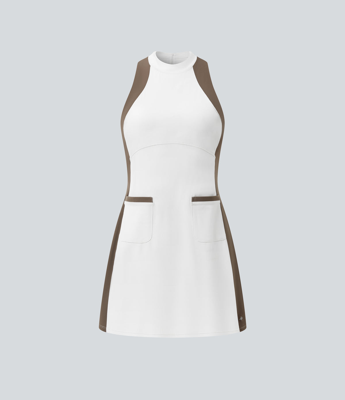 Mock Neck Sleeveless Color Block Mini Golf Dress with Pockets — White — view 8