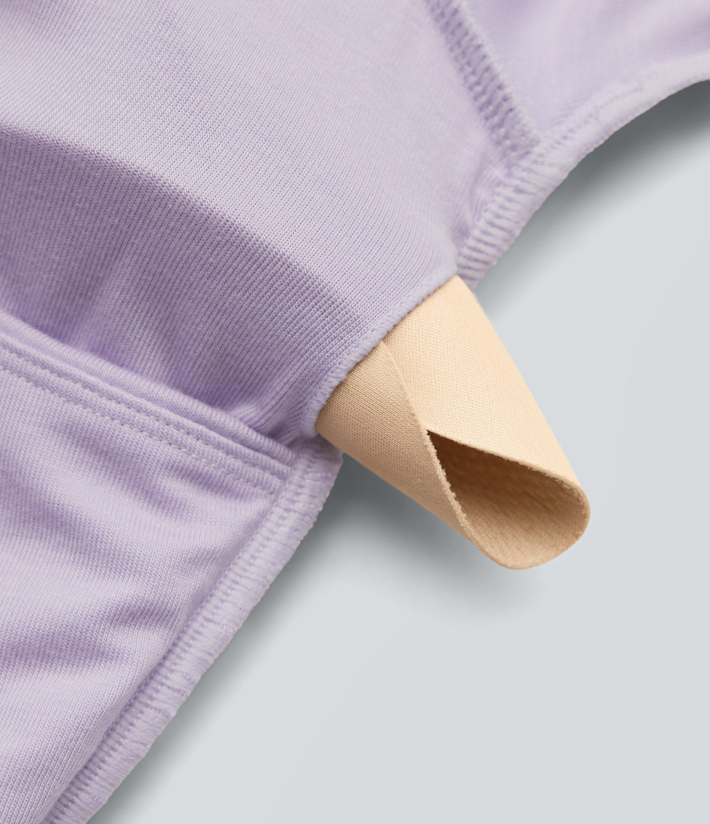 Ribbed Halter Tie Back Off Shoulder Built-in Bra Long Sleeve Casual Jumpsuit with Pockets — Misty Purple — view 7