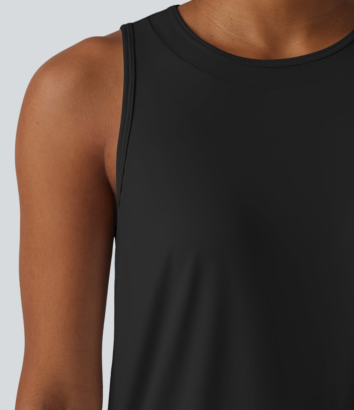 Round Neck Curved Hem InstantCool Quick Dry Running Tank Top-UPF50+ — Black — view 5