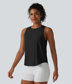 Round Neck Curved Hem InstantCool Quick Dry Running Tank Top-UPF50+ — Black — view 3
