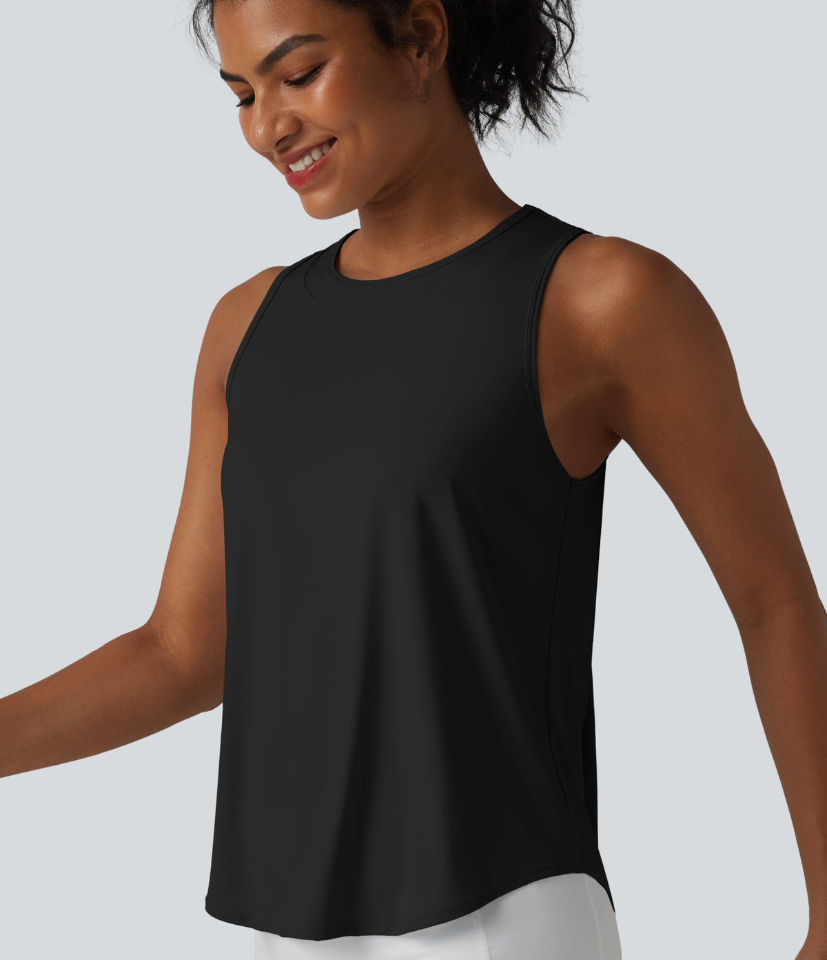 Round Neck Curved Hem InstantCool Quick Dry Running Tank Top-UPF50+ — Black — view 6