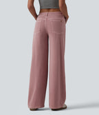 Asymmetric Low Rise Wide Leg Colorful Casual Jeans with Pockets — Romance Rose — view 2