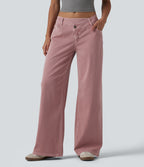Asymmetric Low Rise Wide Leg Colorful Casual Jeans with Pockets — Romance Rose — view 1