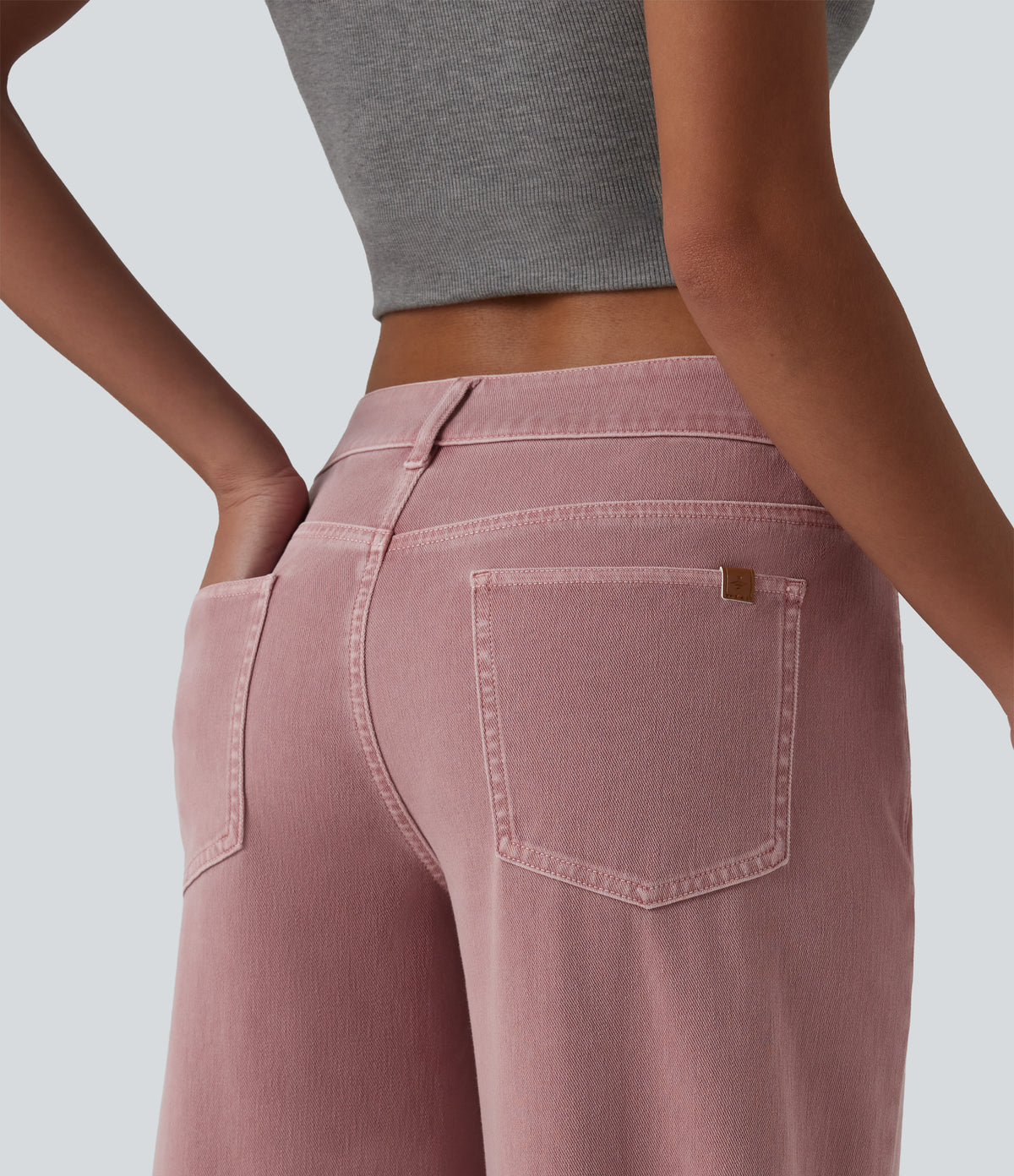 Asymmetric Low Rise Wide Leg Colorful Casual Jeans with Pockets — Romance Rose — view 5