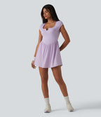 Notched Short Sleeve 2-in-1 Mini Tennis Active Dress with Pocket-Edition — Pastel Lilac — view 7