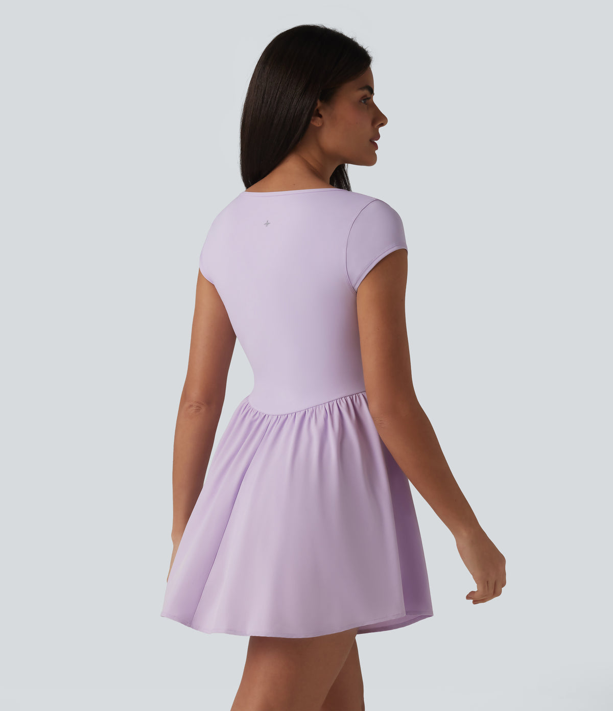 Notched Short Sleeve 2-in-1 Mini Tennis Active Dress with Pocket-Edition — Pastel Lilac — view 2