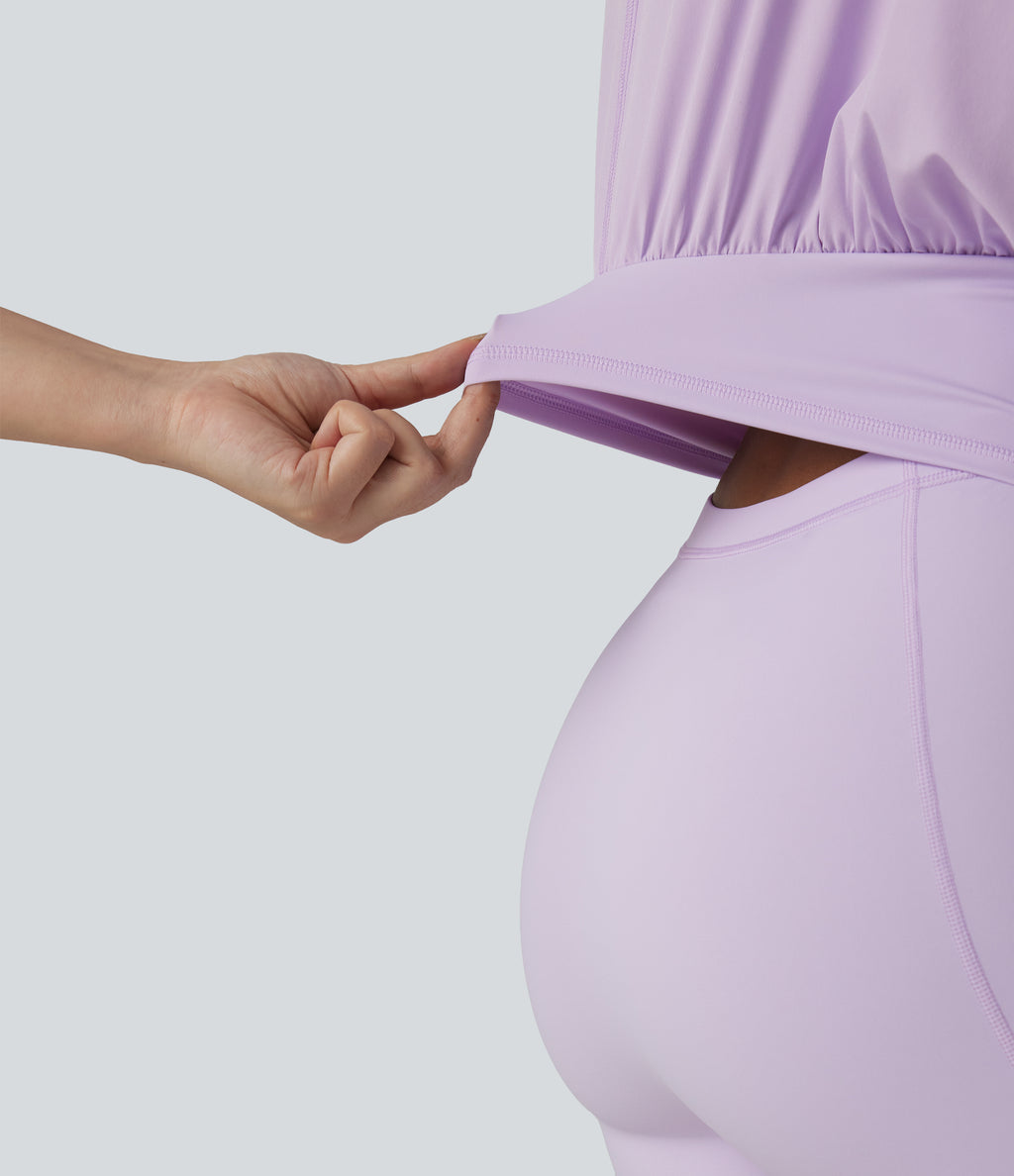 Notched Short Sleeve 2-in-1 Mini Tennis Active Dress with Pocket-Edition — Pastel Lilac — view 4