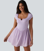 Notched Short Sleeve 2-in-1 Mini Tennis Active Dress with Pocket-Edition — Pastel Lilac — view 6