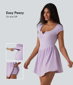 Notched Short Sleeve 2-in-1 Mini Tennis Active Dress with Pocket-Edition — Pastel Lilac — view 1