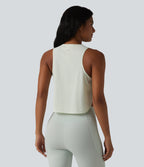 Round Neck Split Curved Hem Running Tank Top — Green Tint — view 2