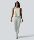 Round Neck Split Curved Hem Running Tank Top — Green Tint — view 5
