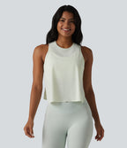Round Neck Split Curved Hem Running Tank Top — Green Tint — view 4