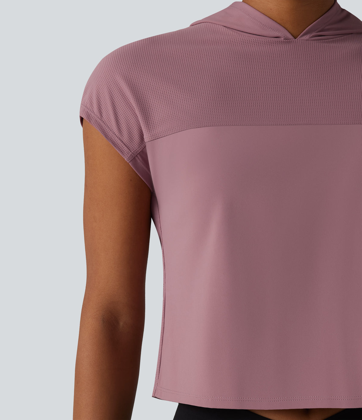 Hooded Cap Sleeve Cropped Breathable Mesh InstantCool Quick Dry Running Sports Top-UPF50+ — Nostalgia Rose — view 6