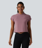 Hooded Cap Sleeve Cropped Breathable Mesh InstantCool Quick Dry Running Sports Top-UPF50+ — Nostalgia Rose — view 3