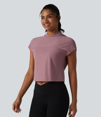 Hooded Cap Sleeve Cropped Breathable Mesh InstantCool Quick Dry Running Sports Top-UPF50+ — Nostalgia Rose — view 2